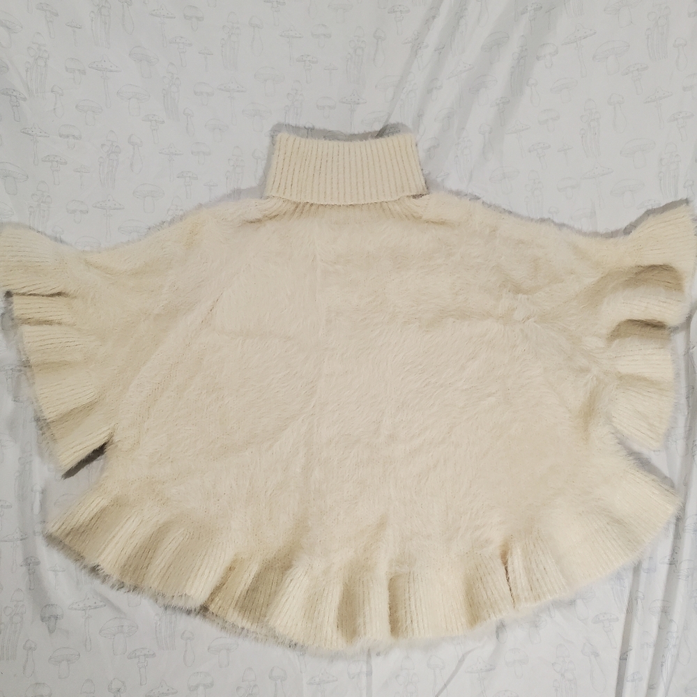 Womens Anthropologie Turtleneck Faux Fur Poncho
